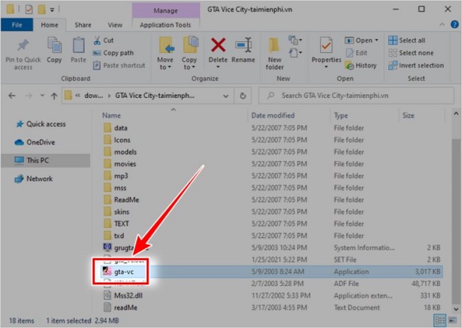 Click vào biểu tưởng gta-vc.